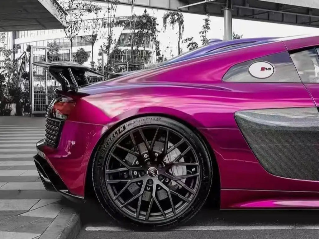 Audi R8 with Audi Pearl Grape wrap - rear-right corner detail - Kaleido
