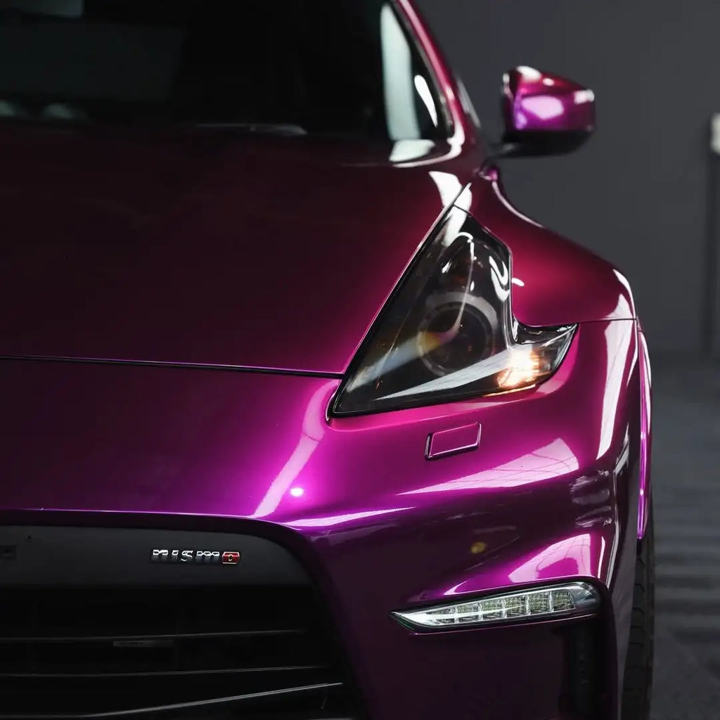 Audi Pearl Grape film on the front-left headlight area of a Nissan Z - Kaleido