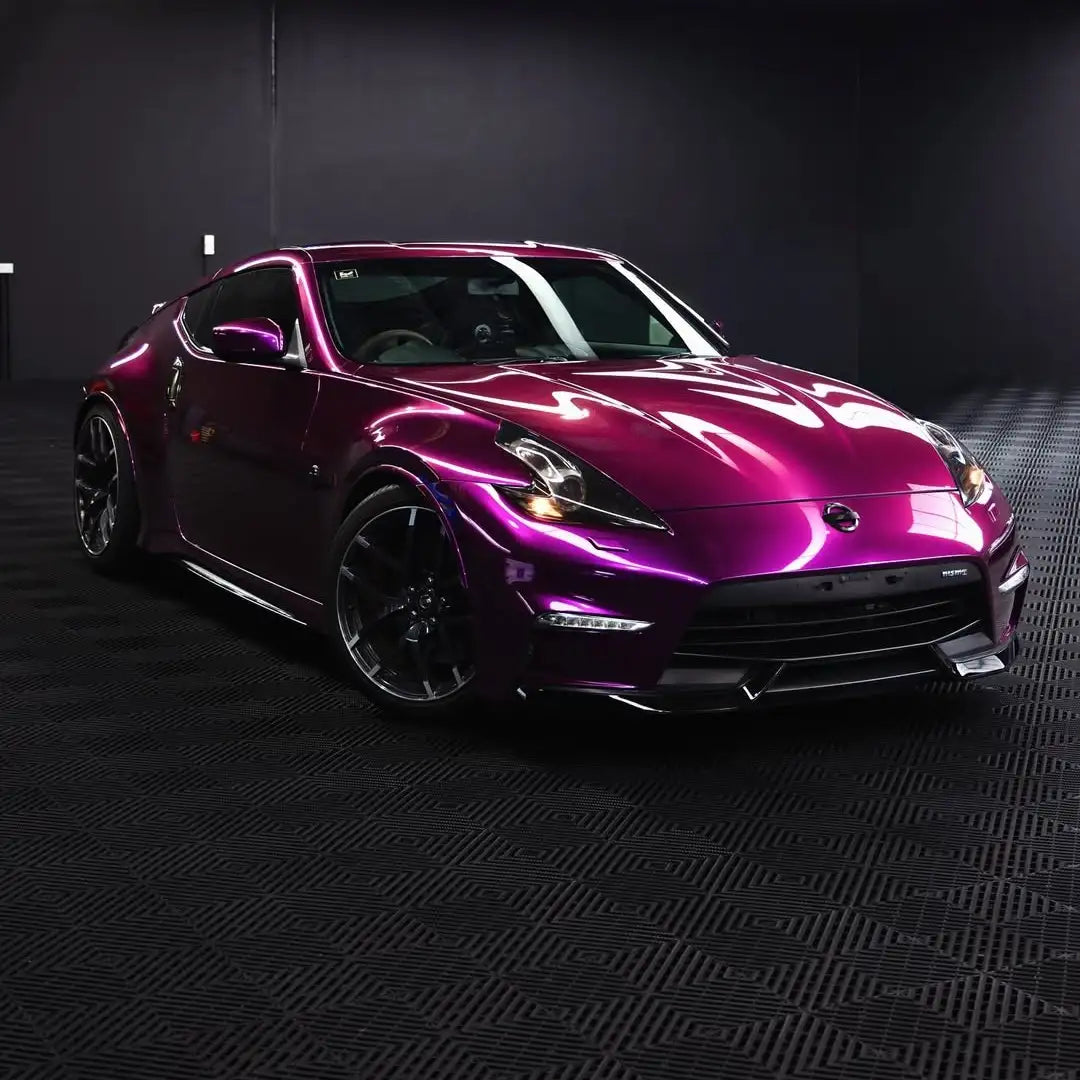 Audi Pearl Grape gloss metallic vinyl on the front-right of a Nissan Z - Kaleido