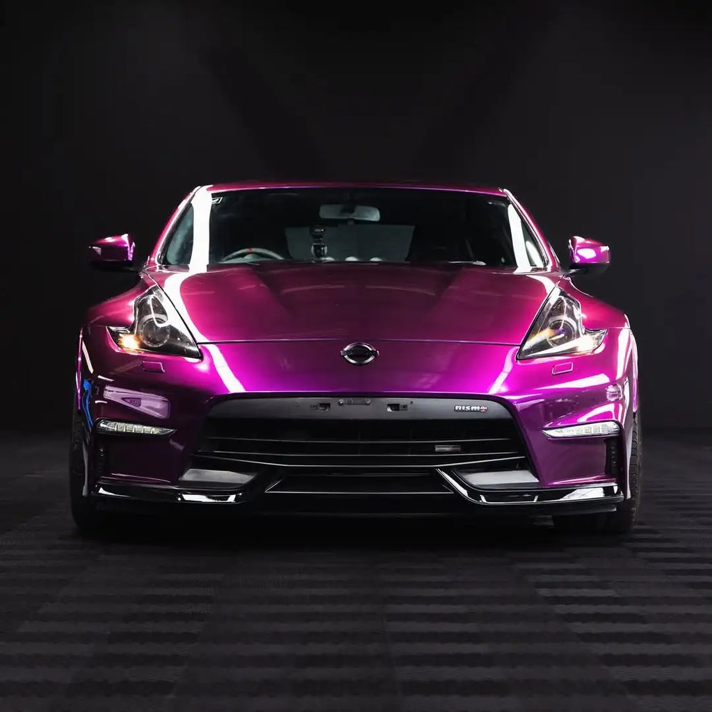 Nissan Z sports car in Audi Pearl Grape gloss metallic wrap - full front view - Kaleido