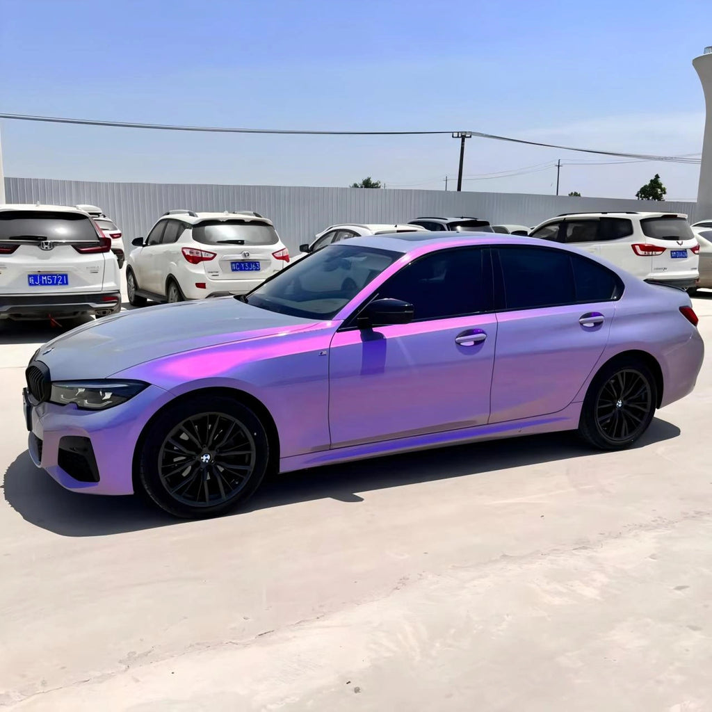 Mystic Violet color shift wrap on BMW 1 Series in natural lighting - elegant purple tones - Kaleido