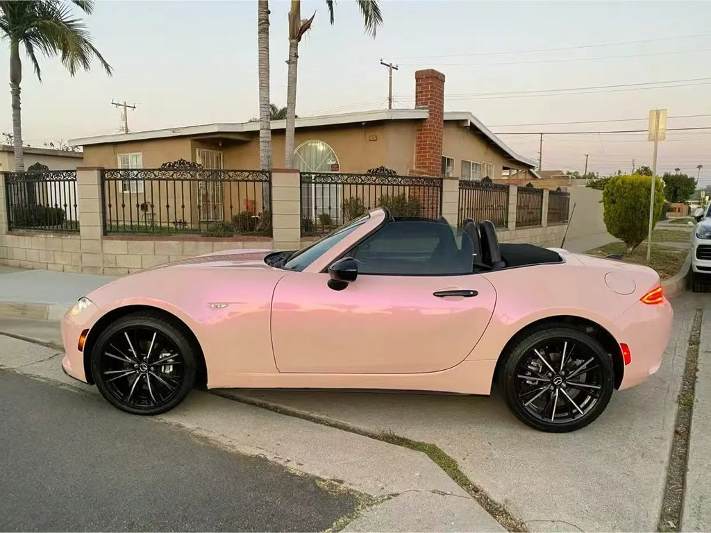 Mazda MX-5 roadster in Color Shift Pink Purple vinyl - left side profile - Kaleido
