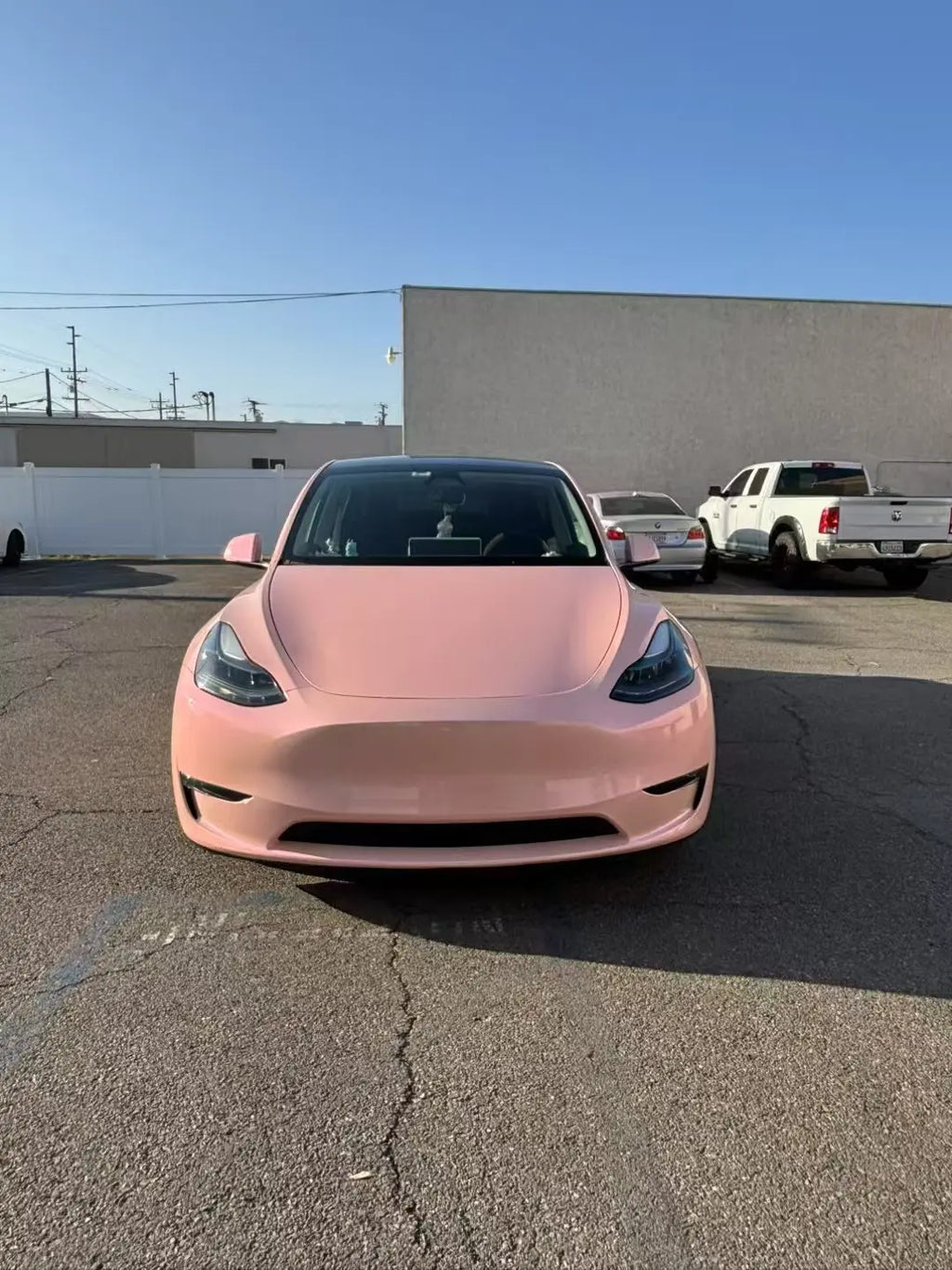 Front view of Tesla Model Y with Color Shift Pink Purple color shift film - Kaleido