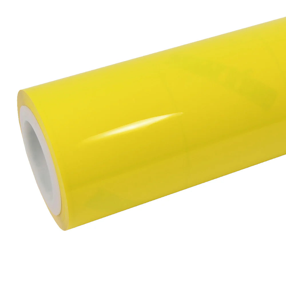 Gloss Corn Yellow vinyl wrap roll on white background - Bright, luminous yellow with a high-gloss shine - Kaleido