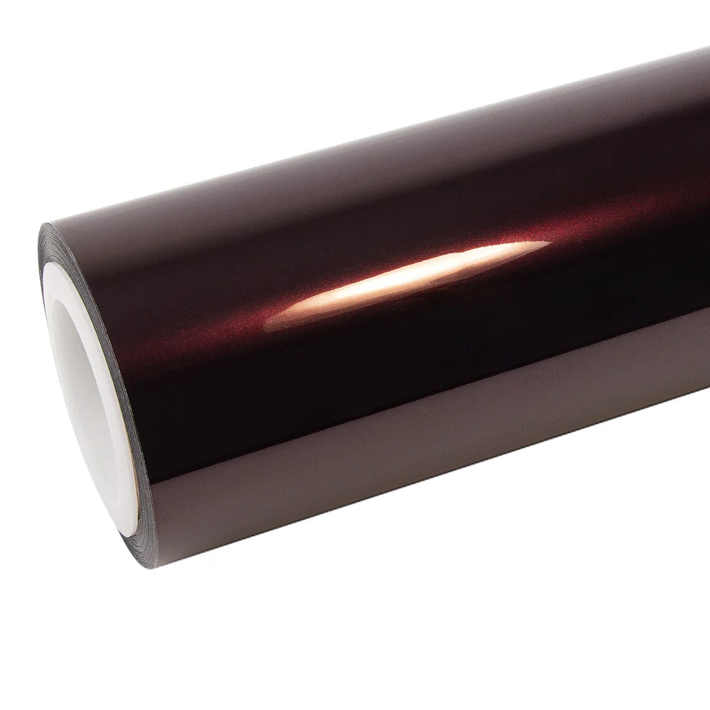 Gloss Metallic Black Rose vinyl wrap roll - deep black base with purple-red metallic rose shimmer - Kaleido