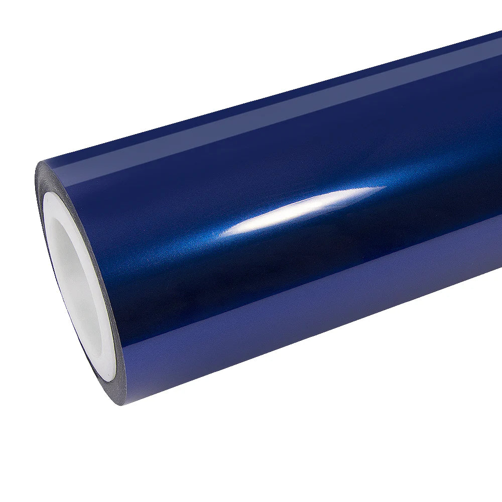 Deep Blueberry gloss metallic vinyl wrap roll on white background - Rich blue color with metal flakes - Kaleido