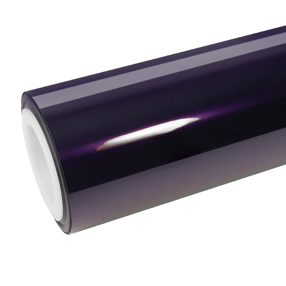 Midnight Purple gloss metallic vinyl wrap roll on white background - Deep purple color with metal flakes - Kaleido