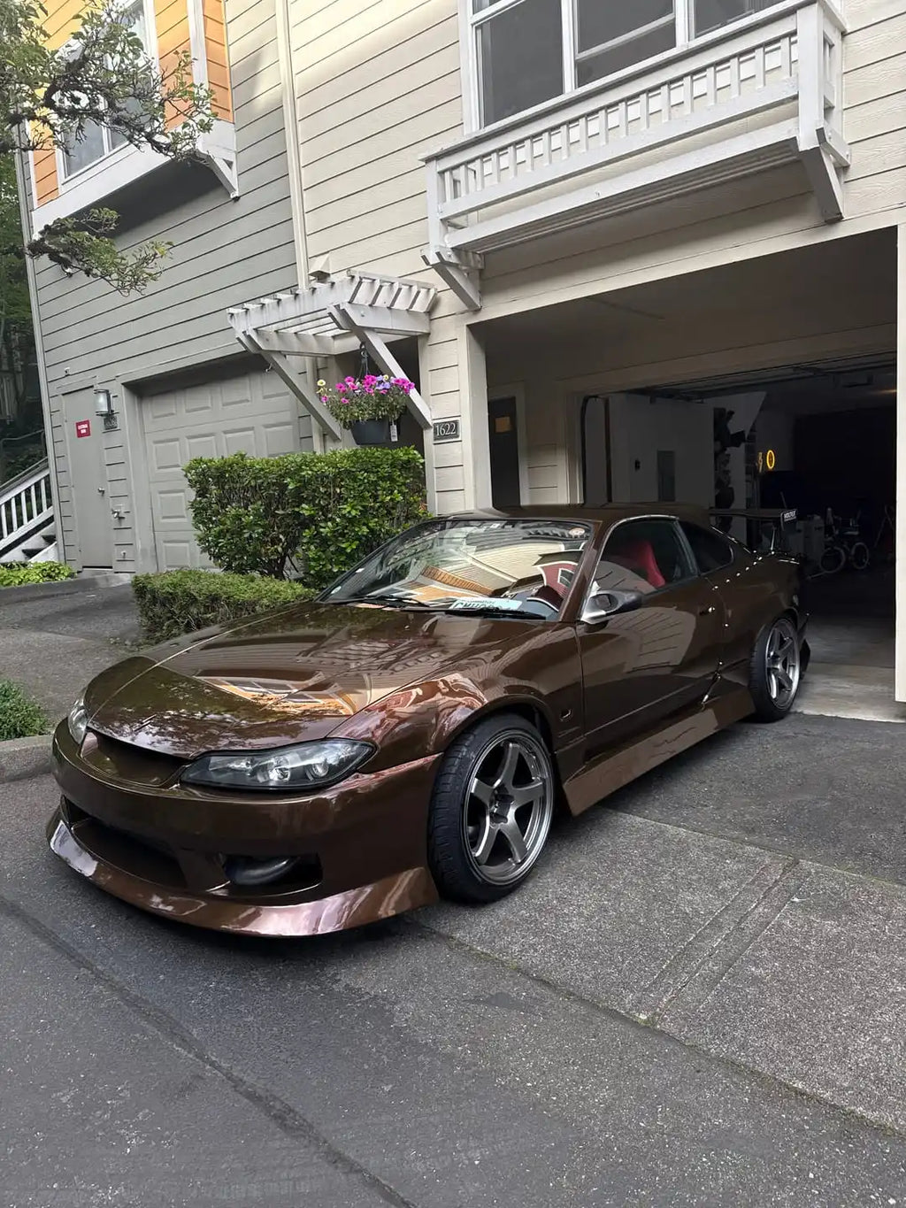 Nissan Silvia S15 in Mocha Truffle gloss metallic - front-left view of JDM icon - Kaleido