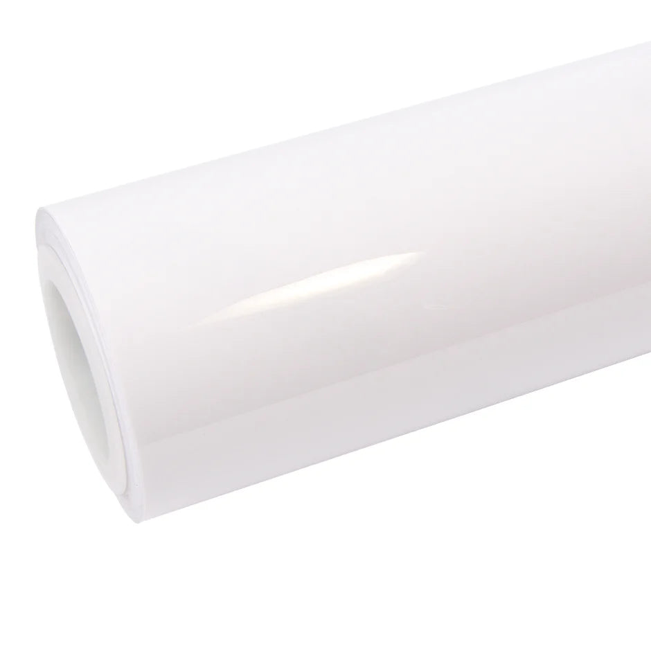 Gloss Piano White vinyl wrap roll on white background - Pure white with a crystal-clear mirror shine - Kaleido
