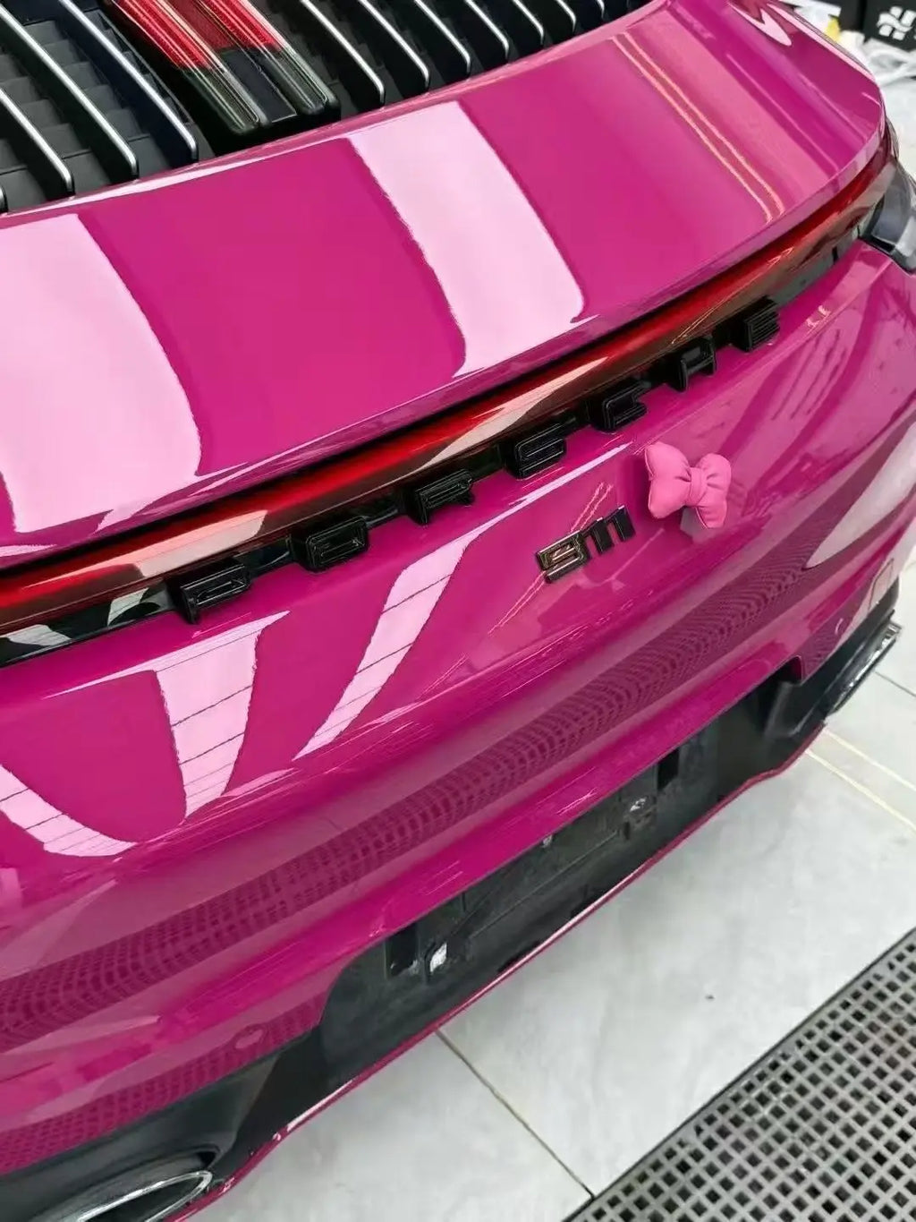 Close-up of Ruby Night Star wrap on Porsche 911 Sport Classic rear bumper - premium finish - Kaleido