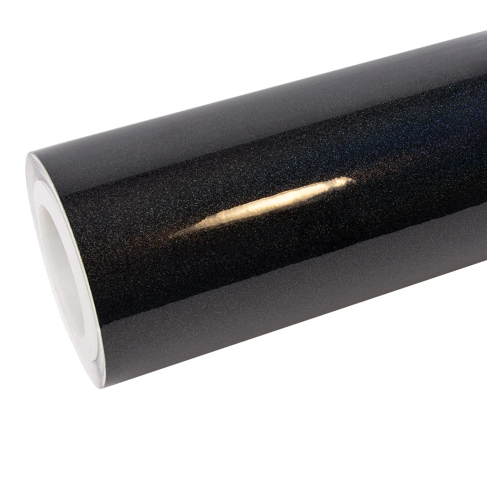 Laser Gloss Black vinyl wrap roll - shifts from deep black to rainbow hologram - Kaleido