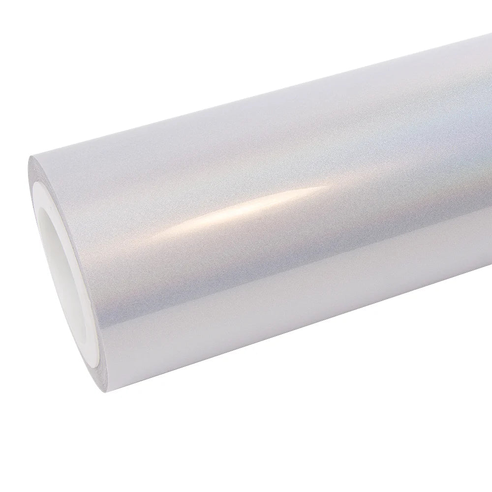 Laser Gloss Prismatic White vinyl wrap roll - shifts from white to full rainbow spectrum - Kaleido