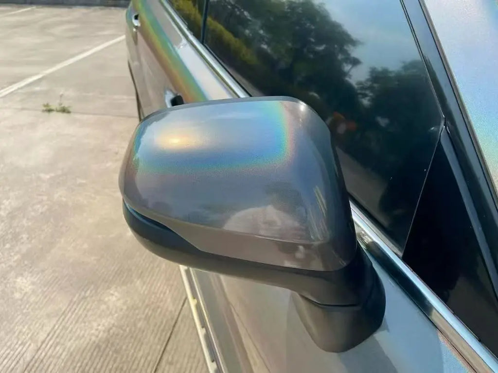 Close-up detail of Laser Holographic Gray film on Honda Avancier side mirror - Kaleido