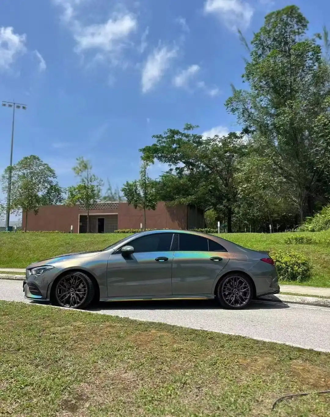 Left side profile of a Mercedes CLA-Class with Laser Holographic Gray holographic film - Kaleido