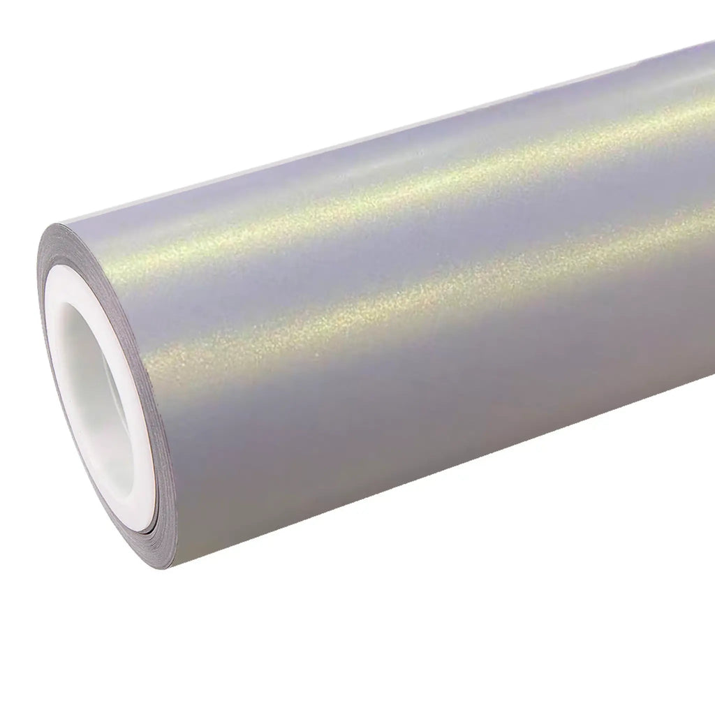 Matte Diamond Iridescent White Gold vinyl wrap roll - matte white-gold base with soft pearl rainbow shimmer - Kaleido