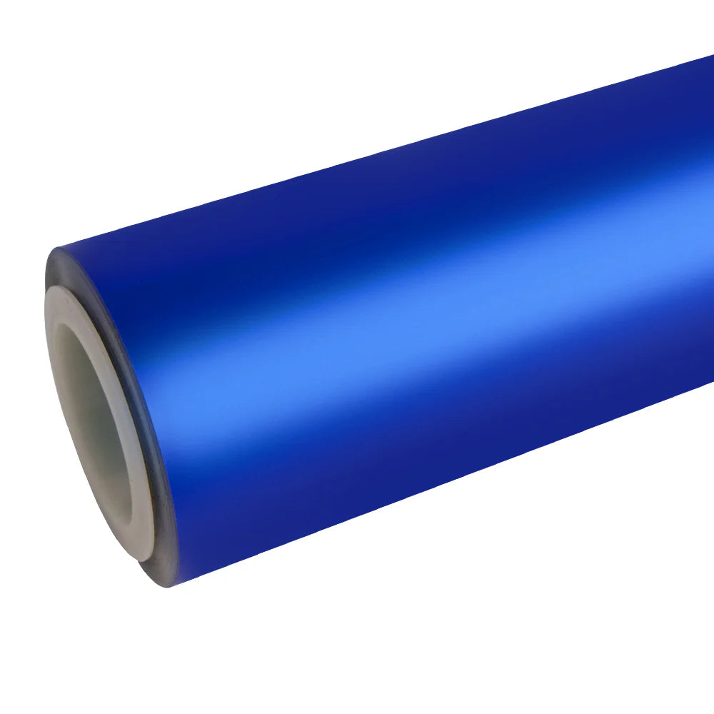 Satin Chrome Abyss Blue vinyl wrap roll - deep matte chrome blue with metallic depth - Kaleido