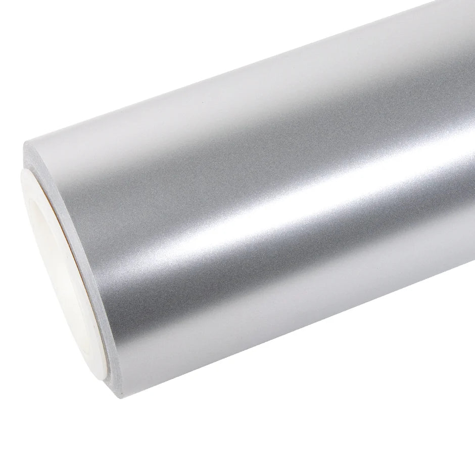 Satin Chrome Alexander Silver vinyl wrap roll - A matte chrome silver with a timeless, elegant sheen - Kaleido
