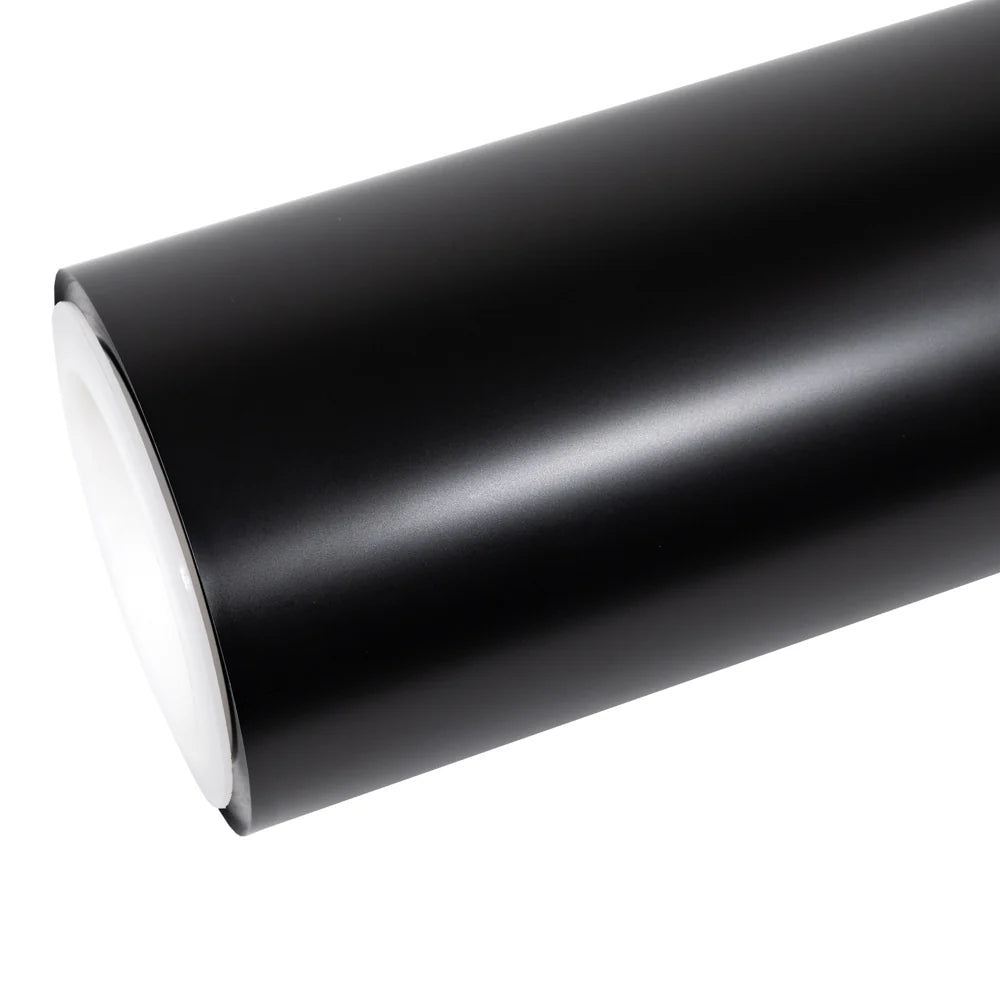 Satin Chrome Vantablack vinyl wrap roll on white background - Ultimate matte black with metallic sheen - Kaleido