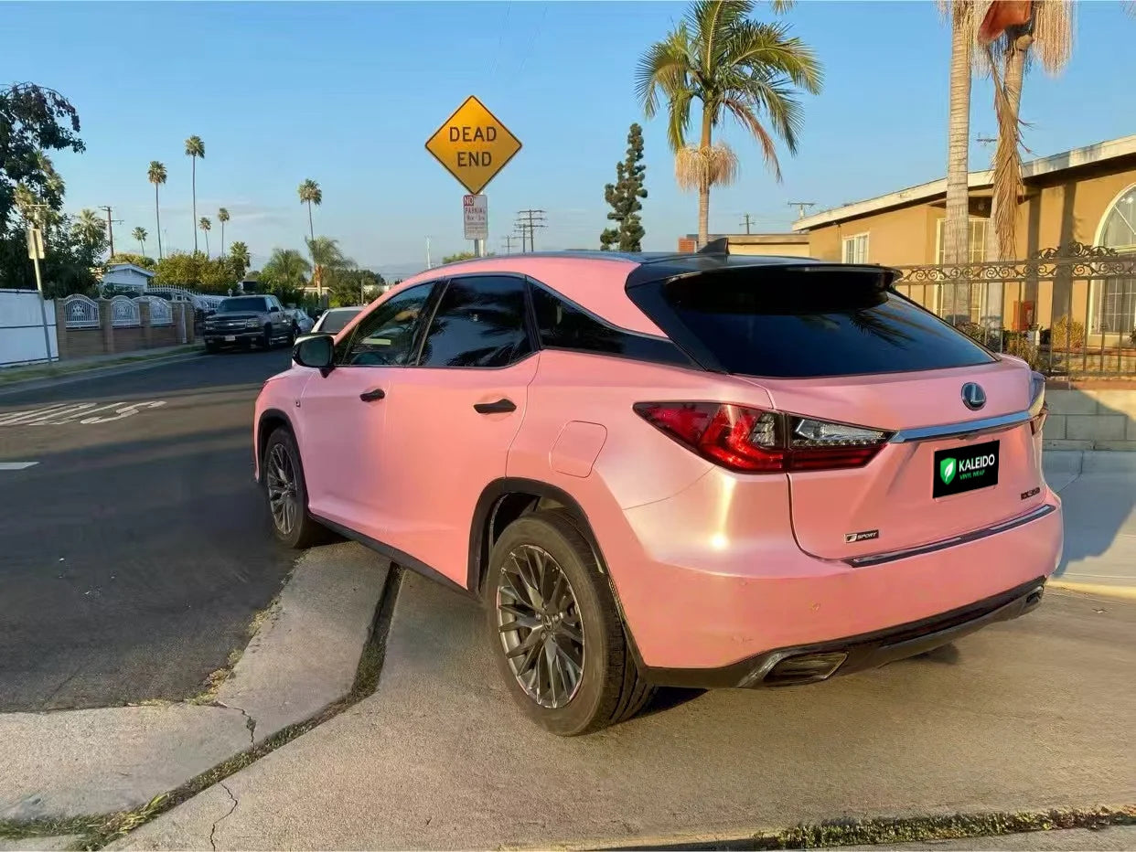 Satin Metallic Sakura Pink vinyl on a Lexus RX - rear-left angle view - Kaleido