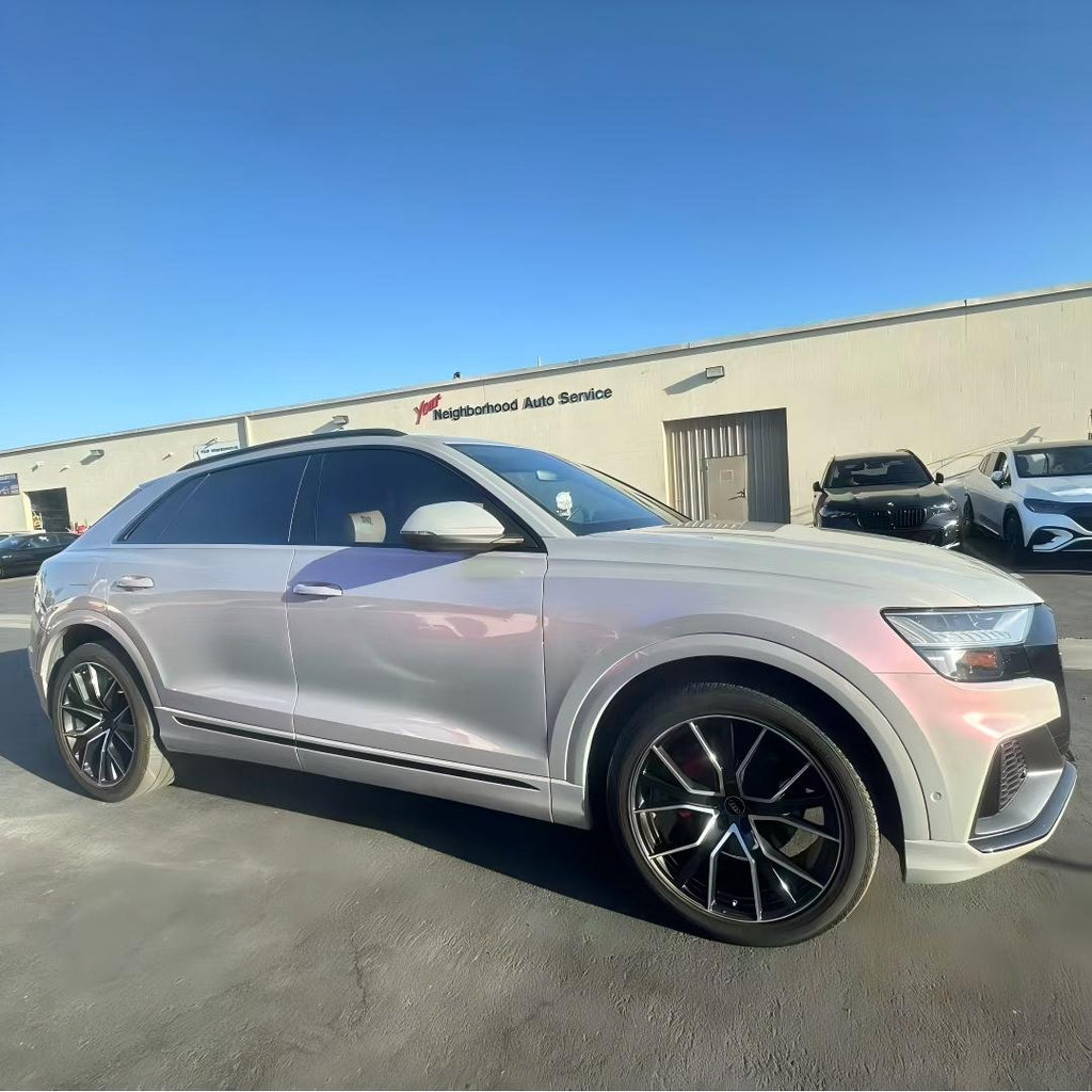 Full side view of Audi Q8 wrapped in Volcanic Aura color shift film - Kaleido